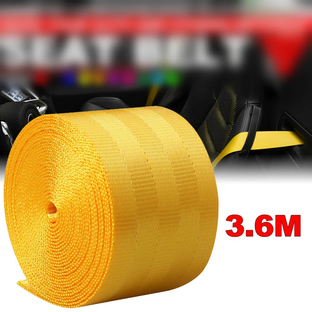 Car 3.6M Seat Belt Webbing Polyester Seat Lap Retractable Nylon Safety Strap Cargo Straps Harnesses Canoe Seats Climbing