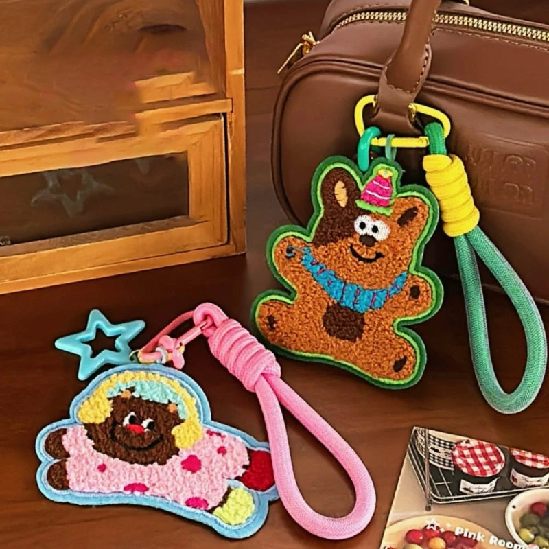 Creative Animal Embroidery Keychain For Bag Pendant Cute Embroidery Puppy Keyrings Car Keys Kawaii Elephant Doll Keychain Gifts