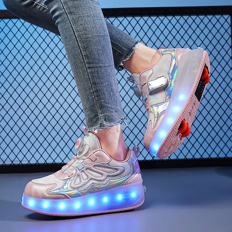 أحذية تزلج دوارة للفتيات مع ضوء مضمنة ، أحذية رياضية للأطفال ، عجلتين ، عجلات قابلة للإزالة ، دوارة ، أطفال