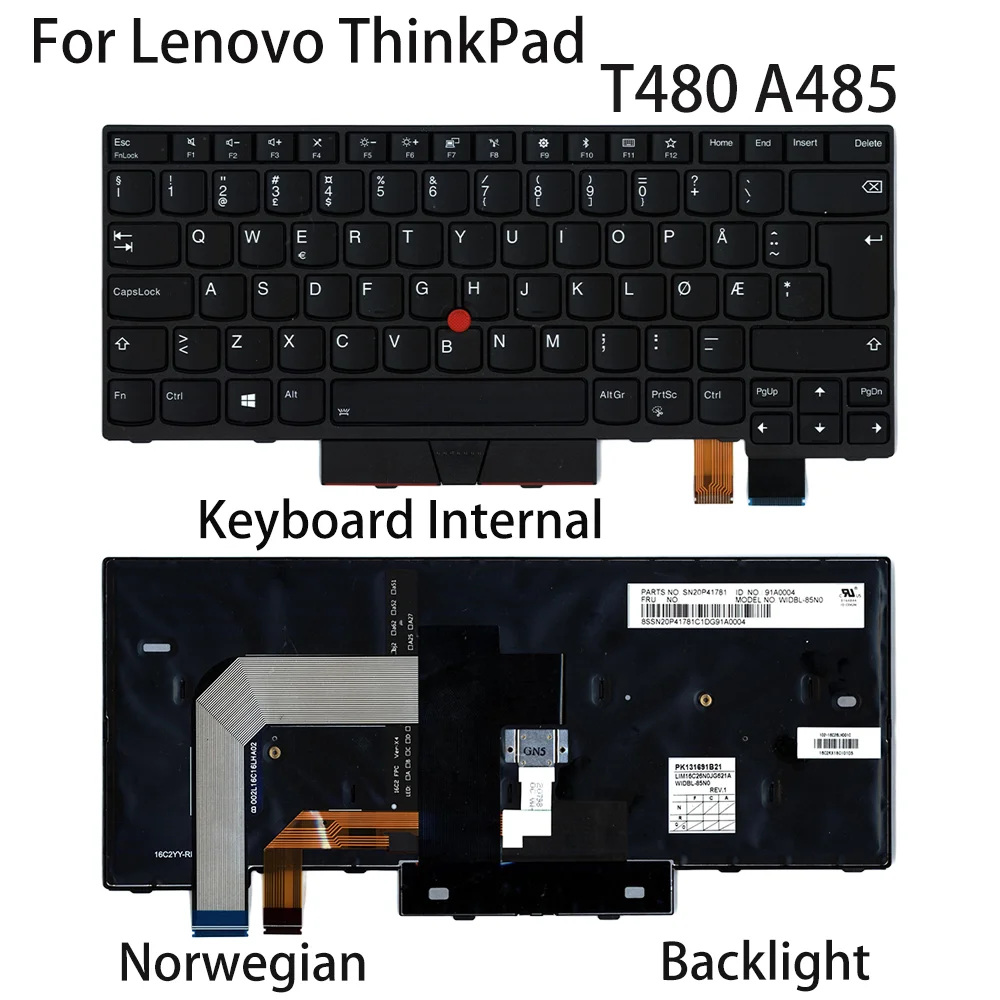 

New For Lenovo ThinkPad T480 A485 Laptop Keyboard Internal Norwegian Backlight FRU:01HX439 01HX479 01HX519