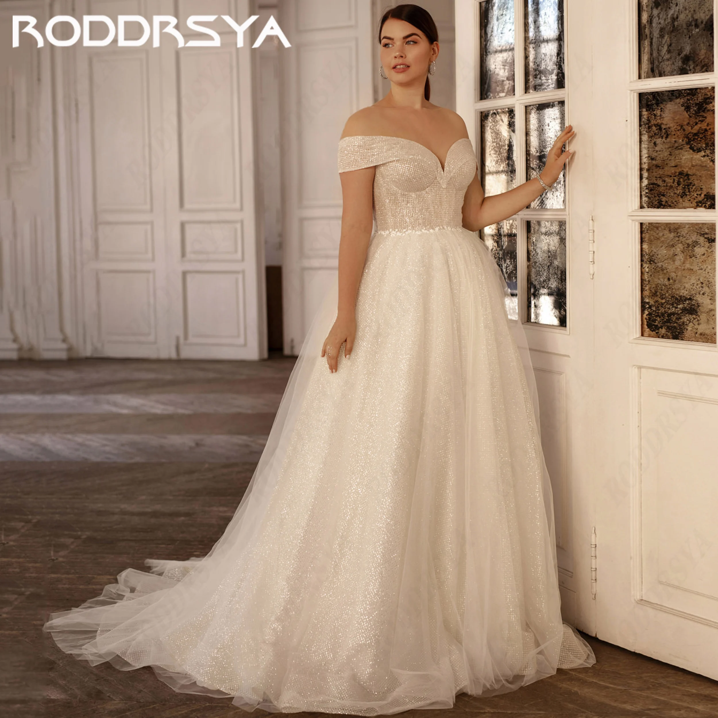 RODDRSYA Shimmering Tulle Plus Size Wedding Dress A Line Bride Dresses Off Shoulder Bridal Gown Customized свадебное платье