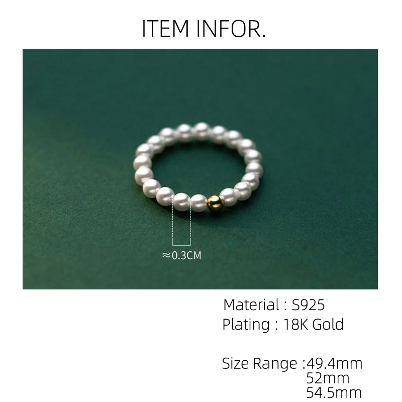 US-Size 49-54mm Pearl Bead Silver Ring Korean 925 Women Finger Rings For Women 925 Silver Jewelry Chain 925 Silver Ring Female