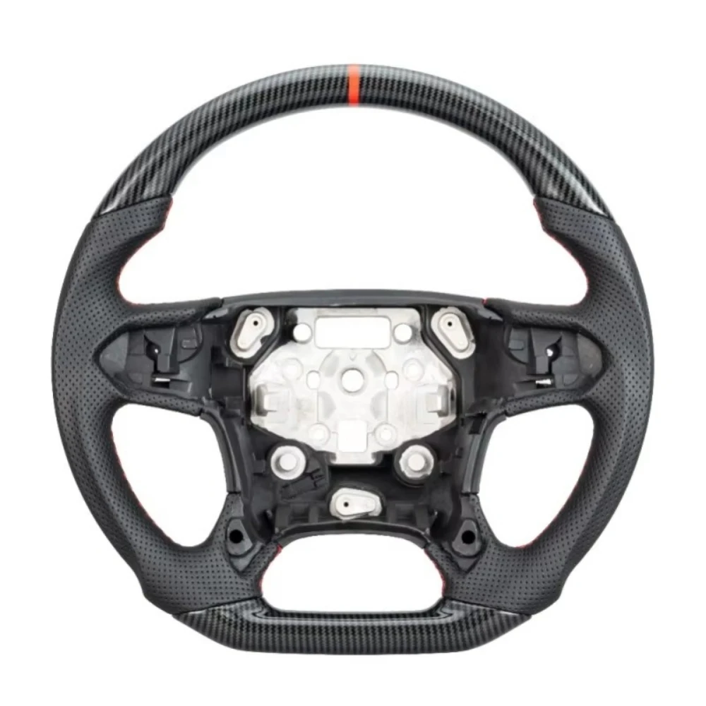 Hydro-Dip Carbon Fiber Steering Wheel With Paddle Shifter Holes Fit For Chevrolet Silverado 1500 Suburban Tahoe 2014-2018 D-Shaped Perforated Leather Grip Car Accessories