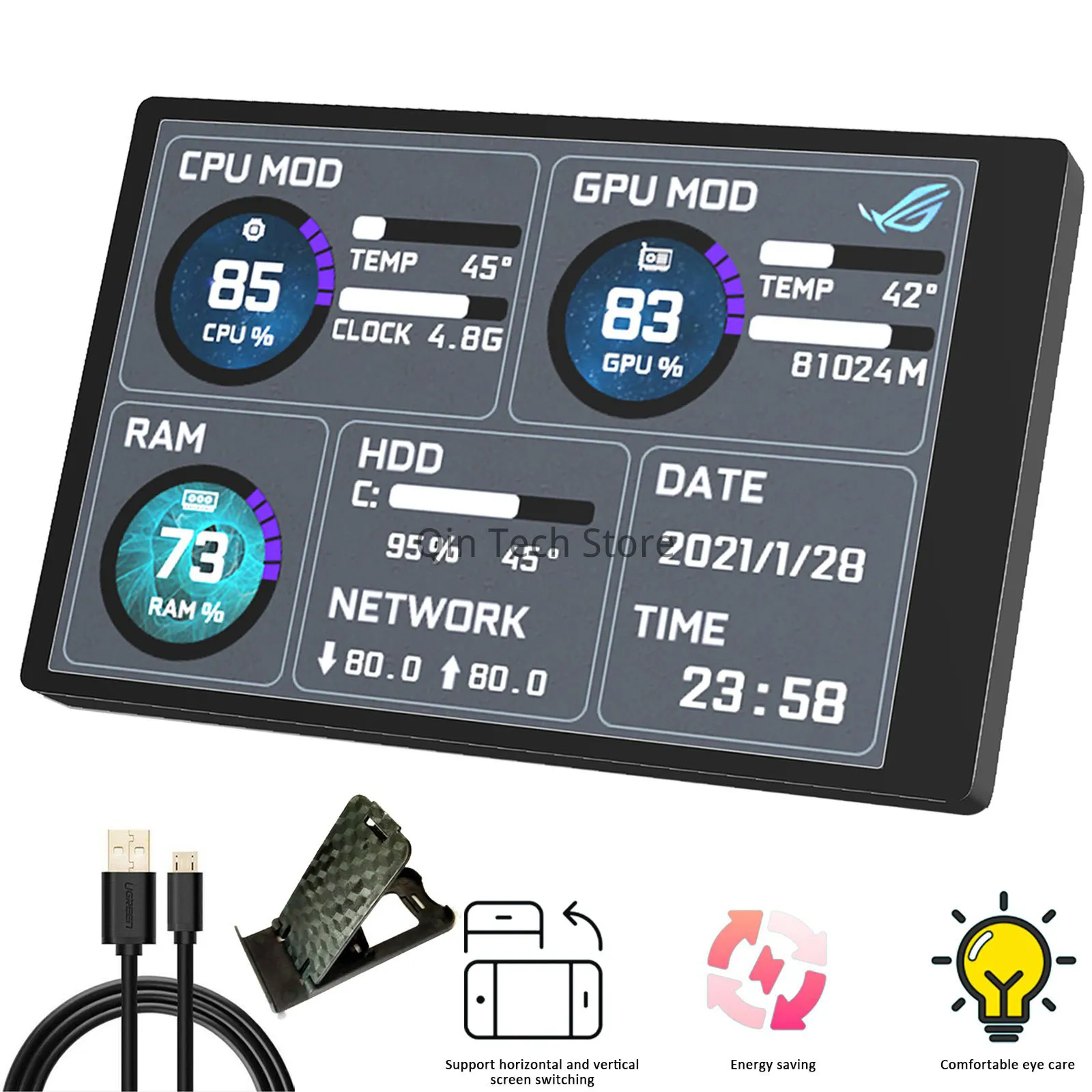 

Full Viewing Angle Monitor Computer Free of AIDA64 3.5"IPS Screen Monitor Type C Secondary Mini IPS