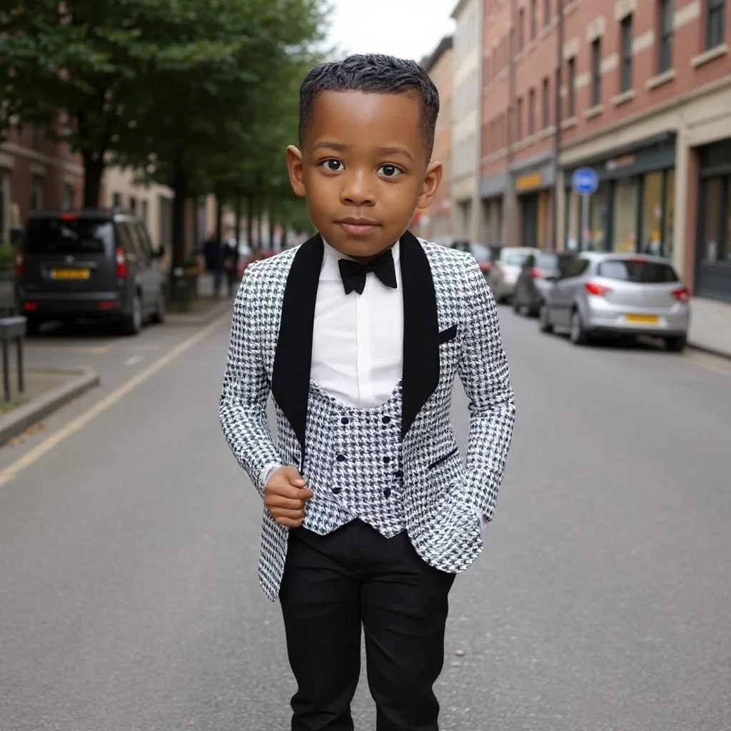 

Houndstooth Suit for Boys 3-16 Years Old 3 Pieces Formal Slim Fit Check Wedding Tuxedo Set Shawl Lapel Piano Performance Suit