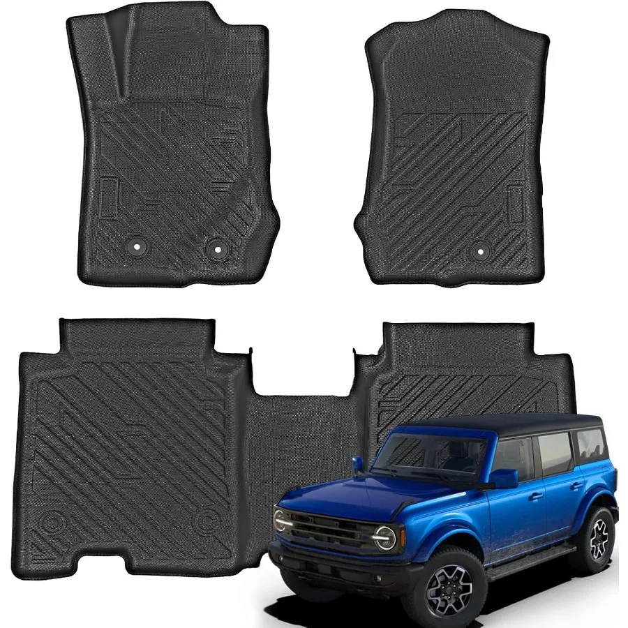 

Коврики для 4-дверных Bronco 20212024, всепогодный коврик из ТПЭ, 3 шт., черный, 1-й, 2-й ряд, полный комплект автомобильных аксессуаров, дизайн для Co