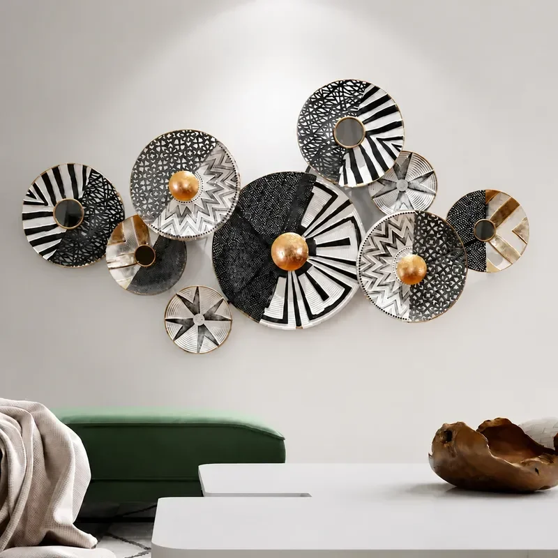 Nordic Simple 3D Metal Wall Art Creative Round Pendant Living Room Sofa Background Home Decor
