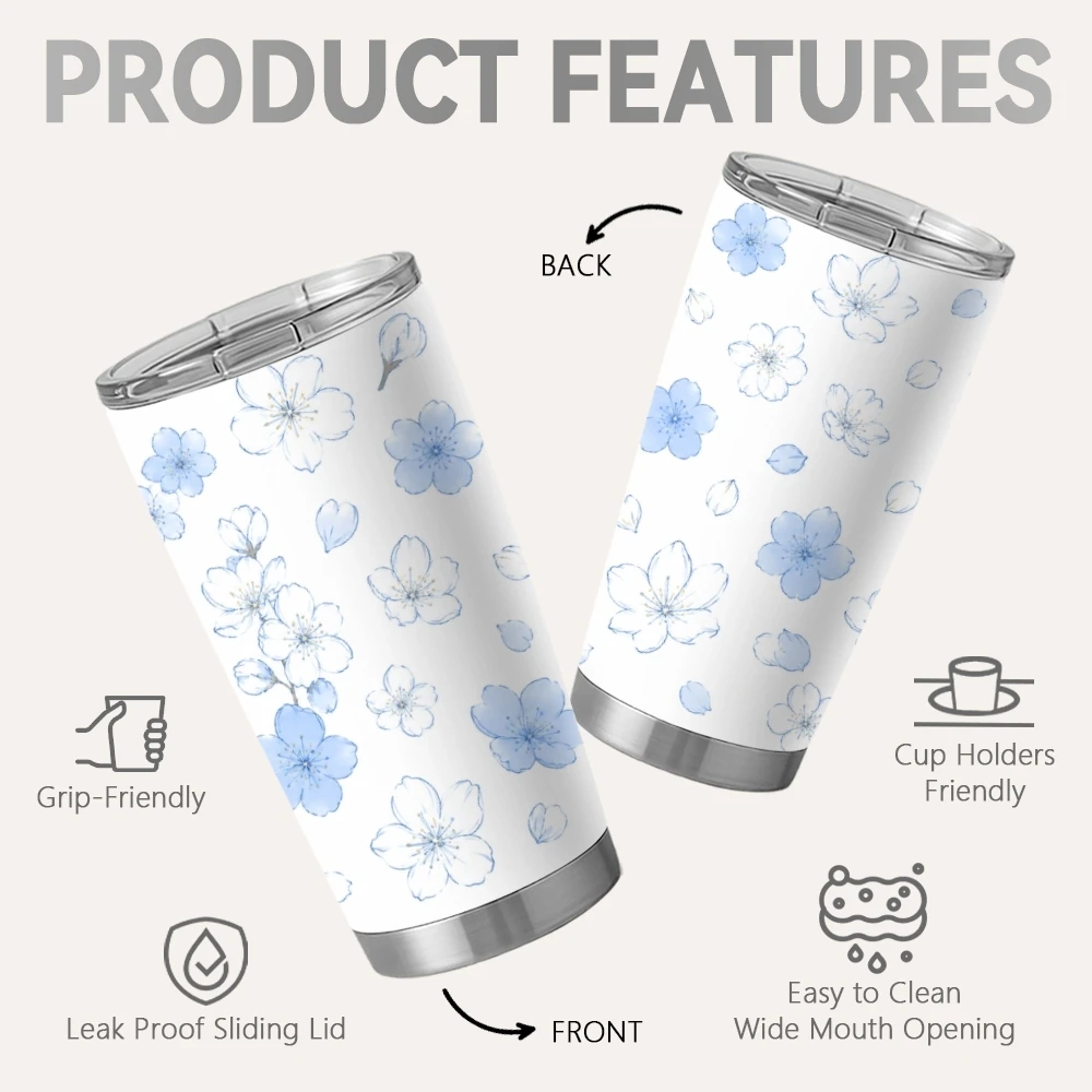 Sakura Petal Blooming Vacuum Flasks 0oz Coffee Cup With 2 Lids And Reusable Straw, Double Wall Tumbler For Iced Or Hot Drinks