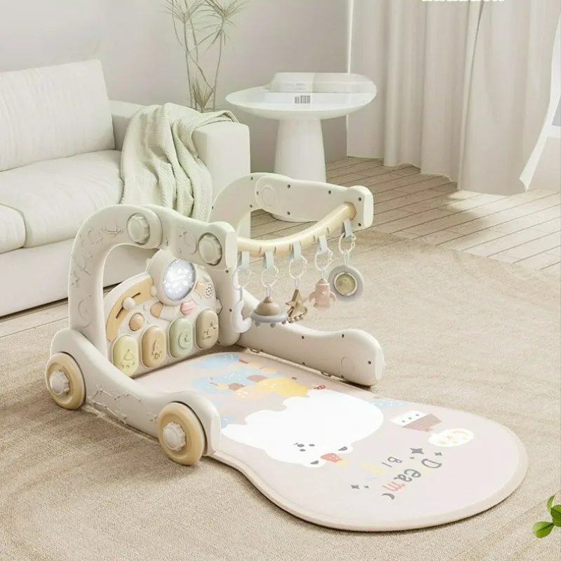 

5 in 1 Baby Gym Play Mat with Walker with Infant Learning Sensory Toys Play Piano Activity Table Block Toys Sit-to-Stand Walker