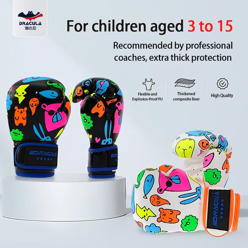 Dracula Kids Boxing Gloves Children Youth Boys Girls Pu Graffiti Sparring Training MMA Muay Thai Kickboxing Punching Bag Mitts