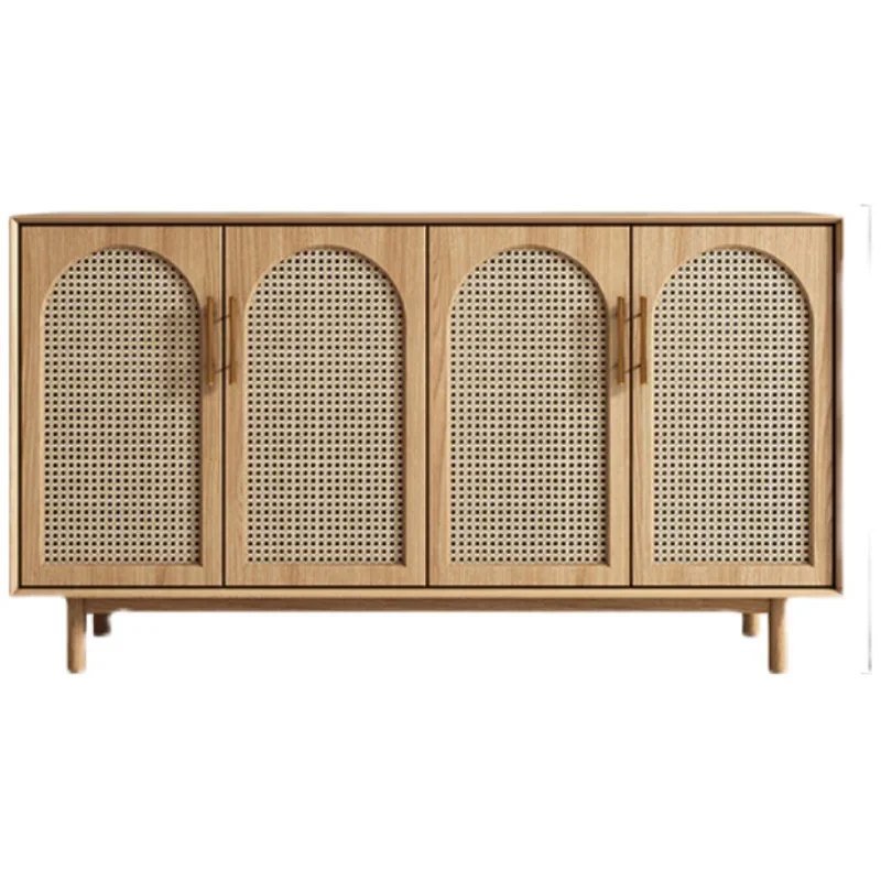 Nordic side cabinet solid wood rattan storage living room tea cabinet simple now