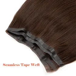 isheeny Flat Weft PU Skin Human Hair Bundles 12 inches Natural Straight Brown Machine Remy Hair 40g/pc No Tape Hair Extensions