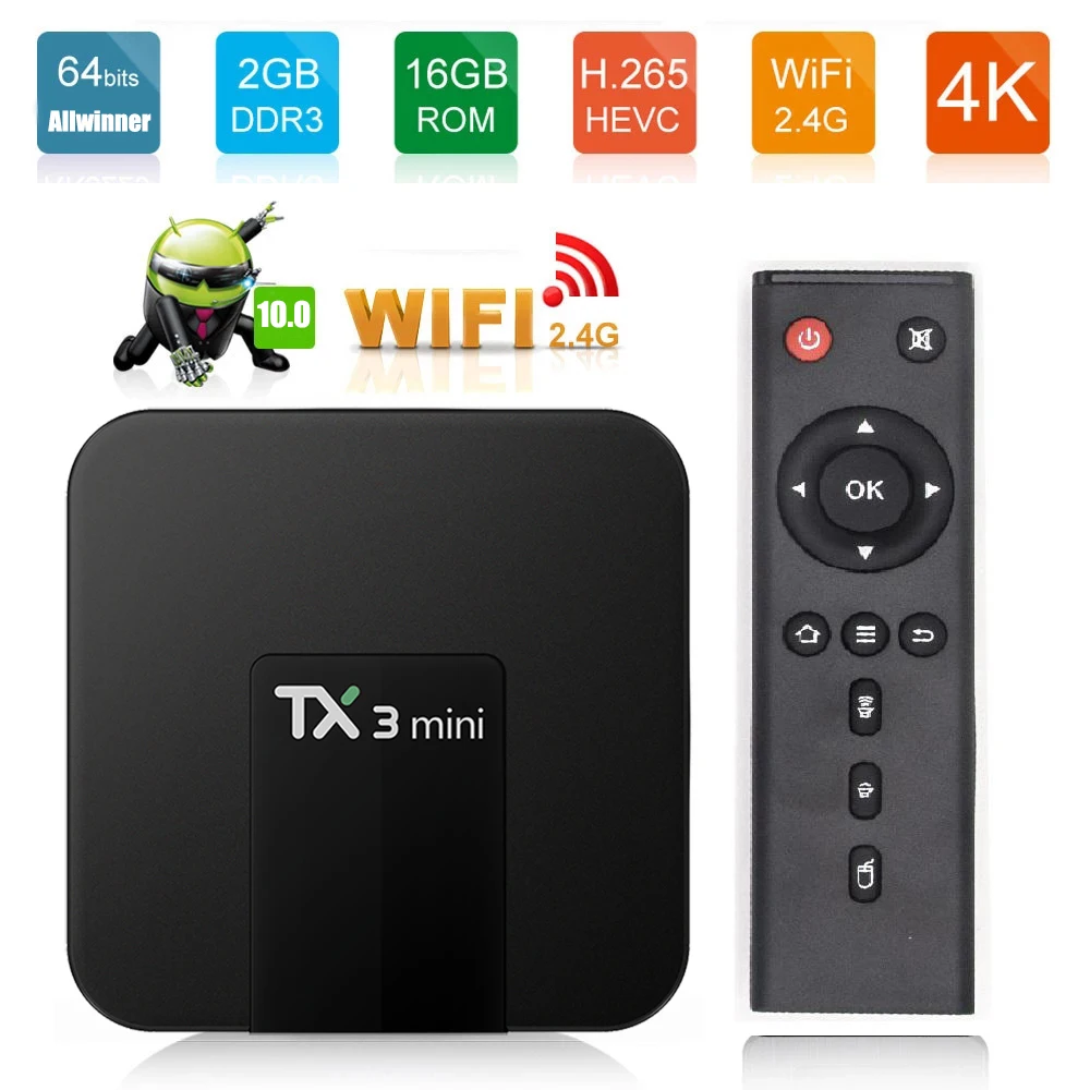 

ТВ-приставка TX3 Mini на Android 10 с четырехъядерным процессором Amlogic S905W, 2 ГБ, 16 Гб, поддержка Youtube, H.265, 4K, 2,4G, Wi-Fi, медиаплеер 1 ГБ, 8 ГБ, KD Box