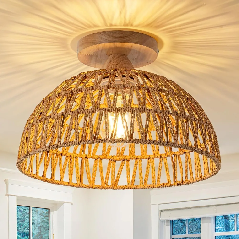 

Boho Rattan Chandeliers Ceiling Light Handwoven Natural Farmhouse Wooden Ceiling Lights for Bedroom, Kitchen, Entryway, Hallway