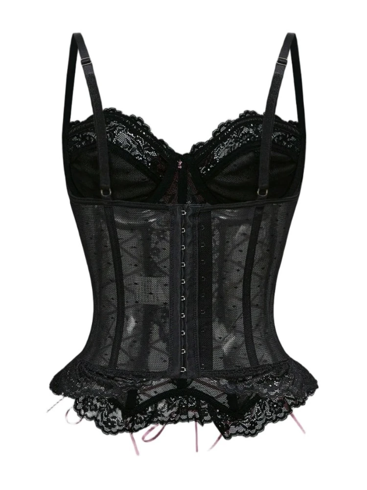 Sexy Pink Bow Cross Black Lace Strap Fishbone Vest Shaping Waist Cinching Corset Women's Multi-color Vest Camisole Top