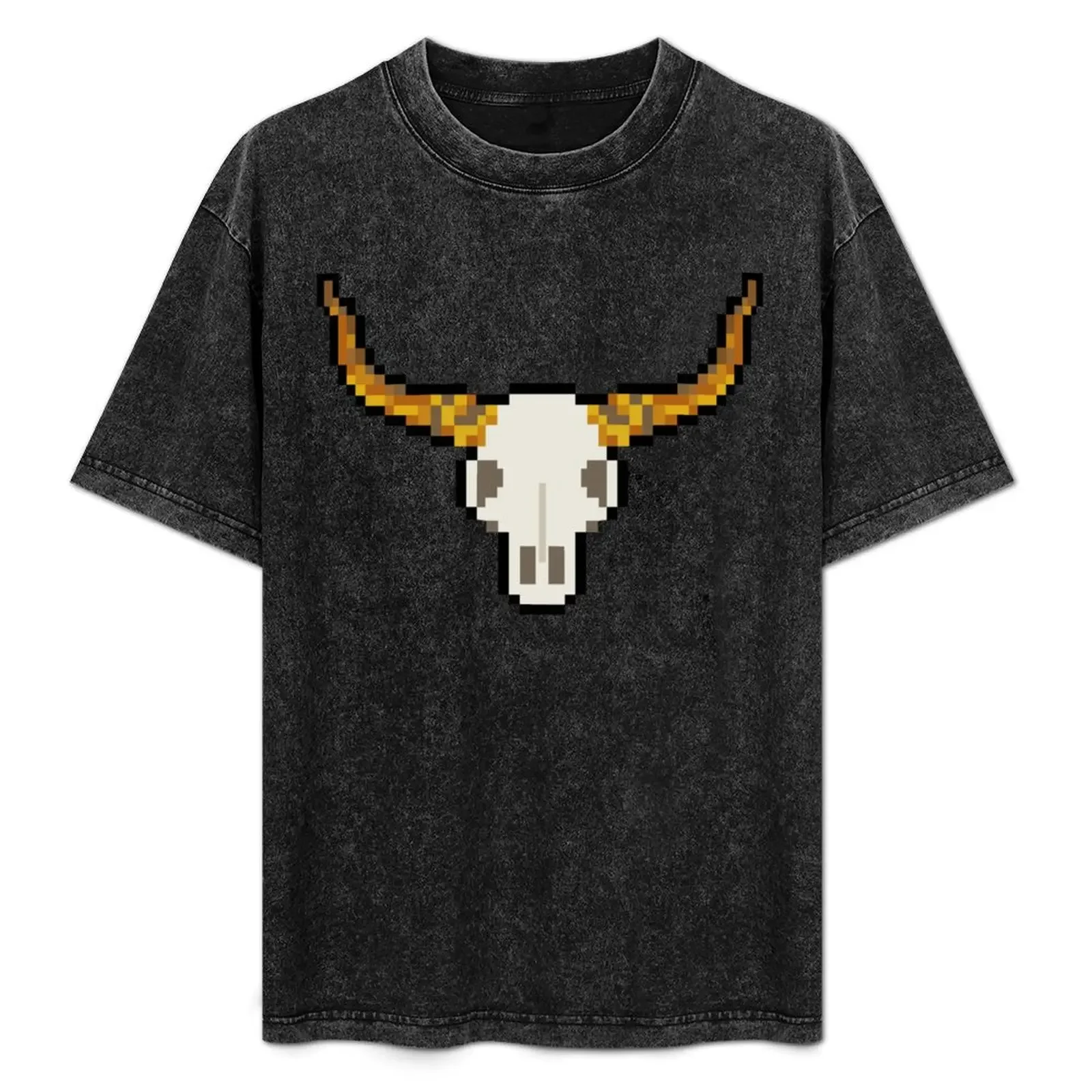 

Pixel Art Longhorn Skull T-Shirt Blouse hippie clothes plus size clothes Luxury man Men's t shirts