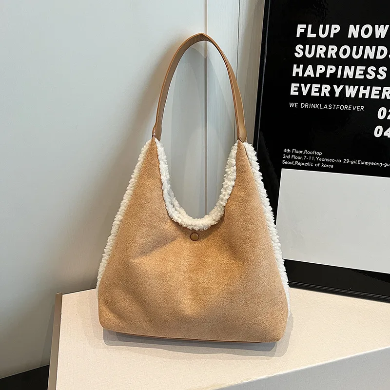 

Замшевая сумка большой емкости для подмышек, сумки-тоут для женщин, сумка на плечо, универсальные сумки для покупок из овечьей шерсти, классная сумка для девочек, сумка 가방