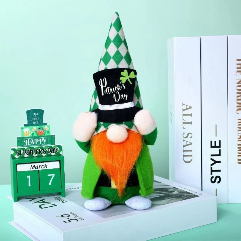 AXYC Patricks Day Decors Patricks Day Gnomes Plush Tomte Elf Doll with Clovers,Facelesses Dwarf Swedish Tomte Leprechaun