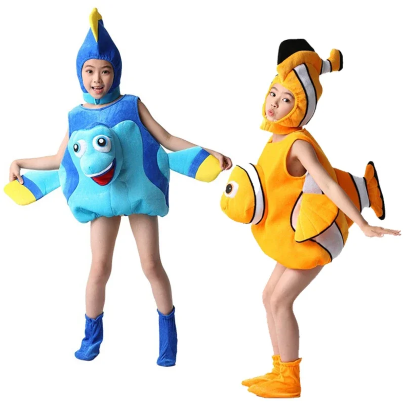 New 2025 Child Octopus Sea Animal Nemo Dory Cosplay Costume Blue Orange Jumpsuit Headgear Suits for Boy and Girl Halloween 95ly