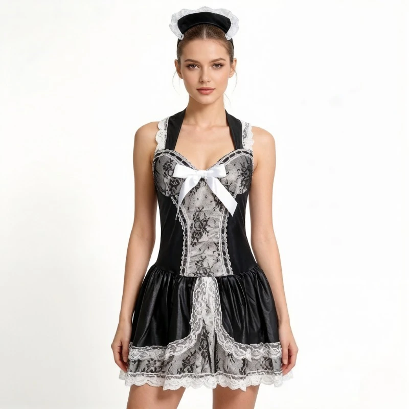 

Women Gothic Lace Maid Dress Cosplay Costume for Halloween Party Role Play