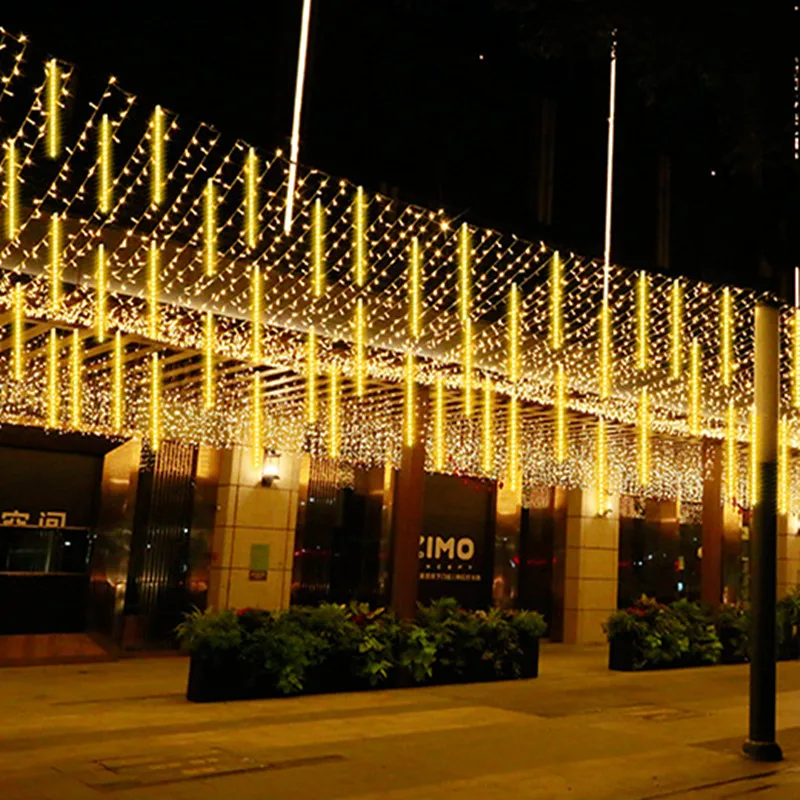 LED Meteor Shower Light, Holiday String Light, Fairy Garden Decor, Garland de rua ao ar livre, Decoração de Natal, EU Plug