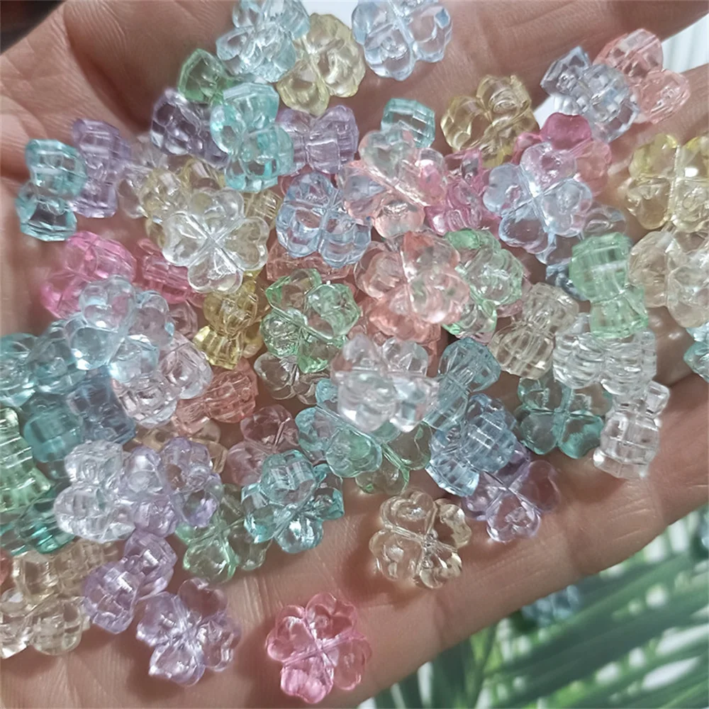 32Pcs/pack Random Color Clover Transparent Flowers Beads Flat Jewelry Accessories, DIY, Pendant, Jewelry Making Supplies