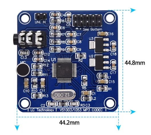 Moduł MP3 VS1003 ma wbudowany mikrofon i dekoder audio WMA