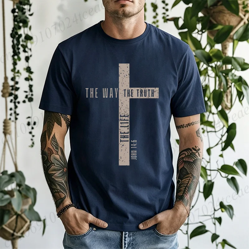 Men Jesus Is King Graphic T-Shirt The Way The Truth The Life Tee Short Sleeve Casual Summer Top Bible Verse Jesus T-Shirts Gift