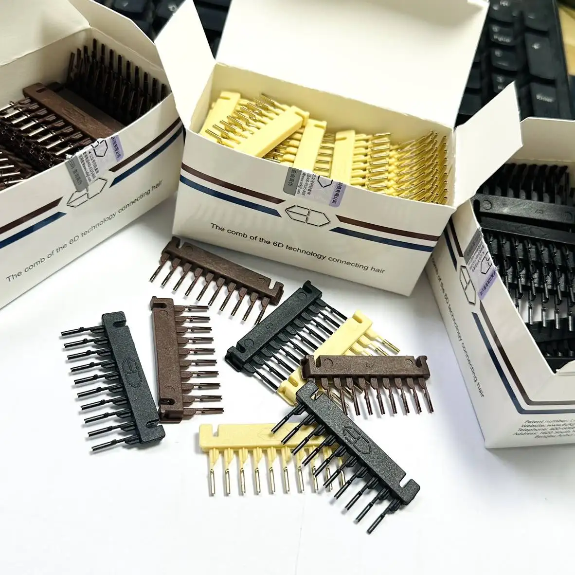 

Hair extensions tools 6D hair buckle tools 40 pcs 6D hair extension machine 6D-2 hair comb Medium brown Beige Black color hair