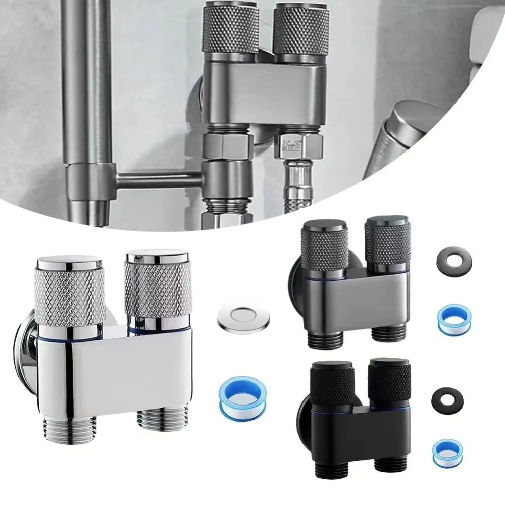 Stainless Steel Toilet Companion Corner Valve Two Outlets 1/2 Thread Dual Control Water Inlet DIY Rotary Switch Faucet Fitting