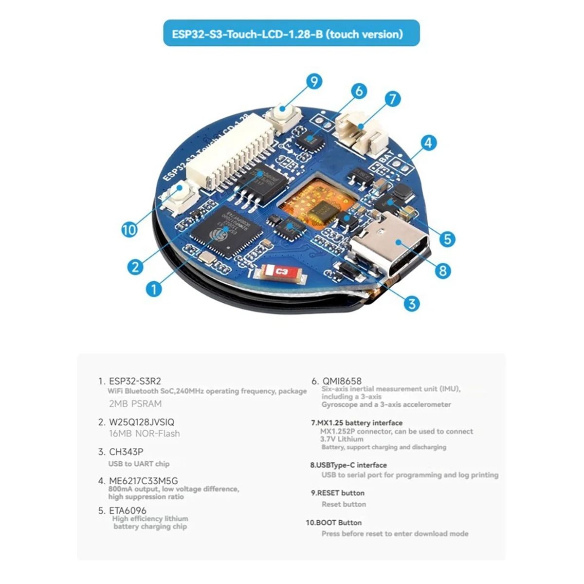 ESP32-S3 макетная плата с 2,8-дюймовым круглым сенсорным ЖК-дисплеем 240X240, Гироскопический датчик с ЧПУ чехол