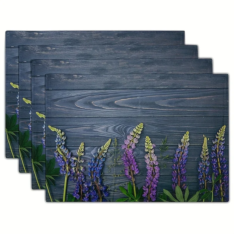 4pcs Placemats Summer Theme Floral Pattern Table Pad Set Colorful Printed Wooden Planks Table Mat for Indoor Dining Table Decor
