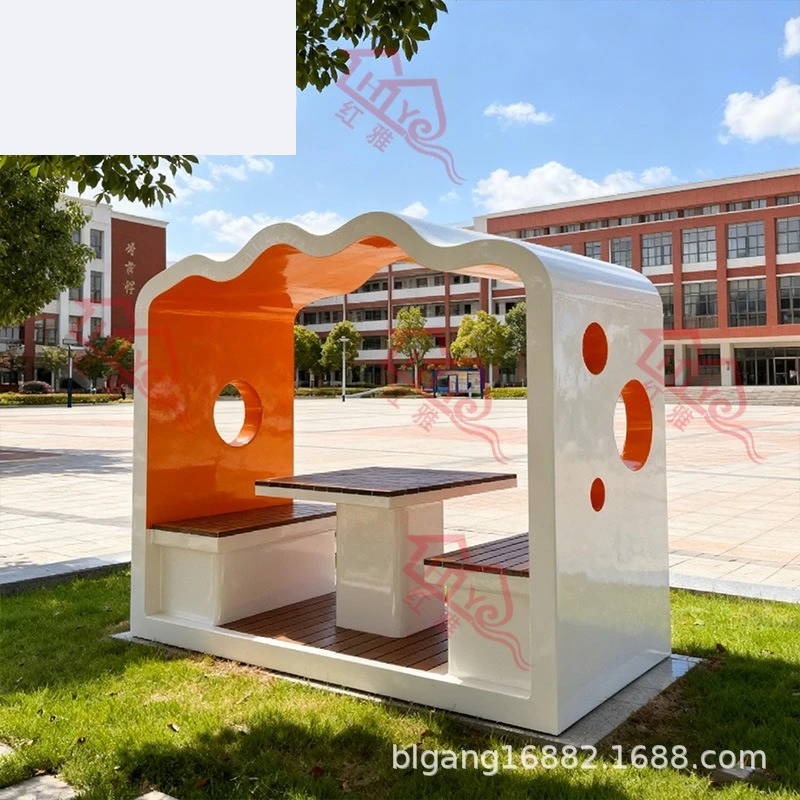 FRP outdoor leisure pavilion school park municipal public rest table and chair combination creative multi-person rest pavilion