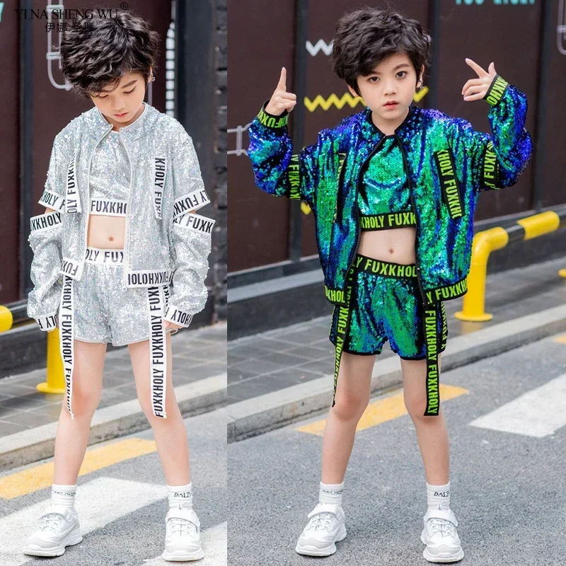 Costumes à paillettes pour spectacle de danse Jazz pour enfants, Costumes de journée pour enfants, Costumes de danse de rue et de danse moderne pour garçons et filles