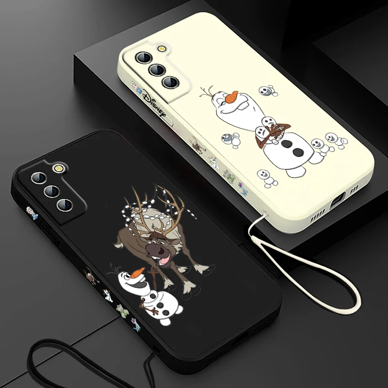 Olaf Frozen Disney Cute Phone Case For Samsung Galaxy S24 S23 S22 S21 S20 Pro FE Plus Ultra Liquid Left Rope Cover