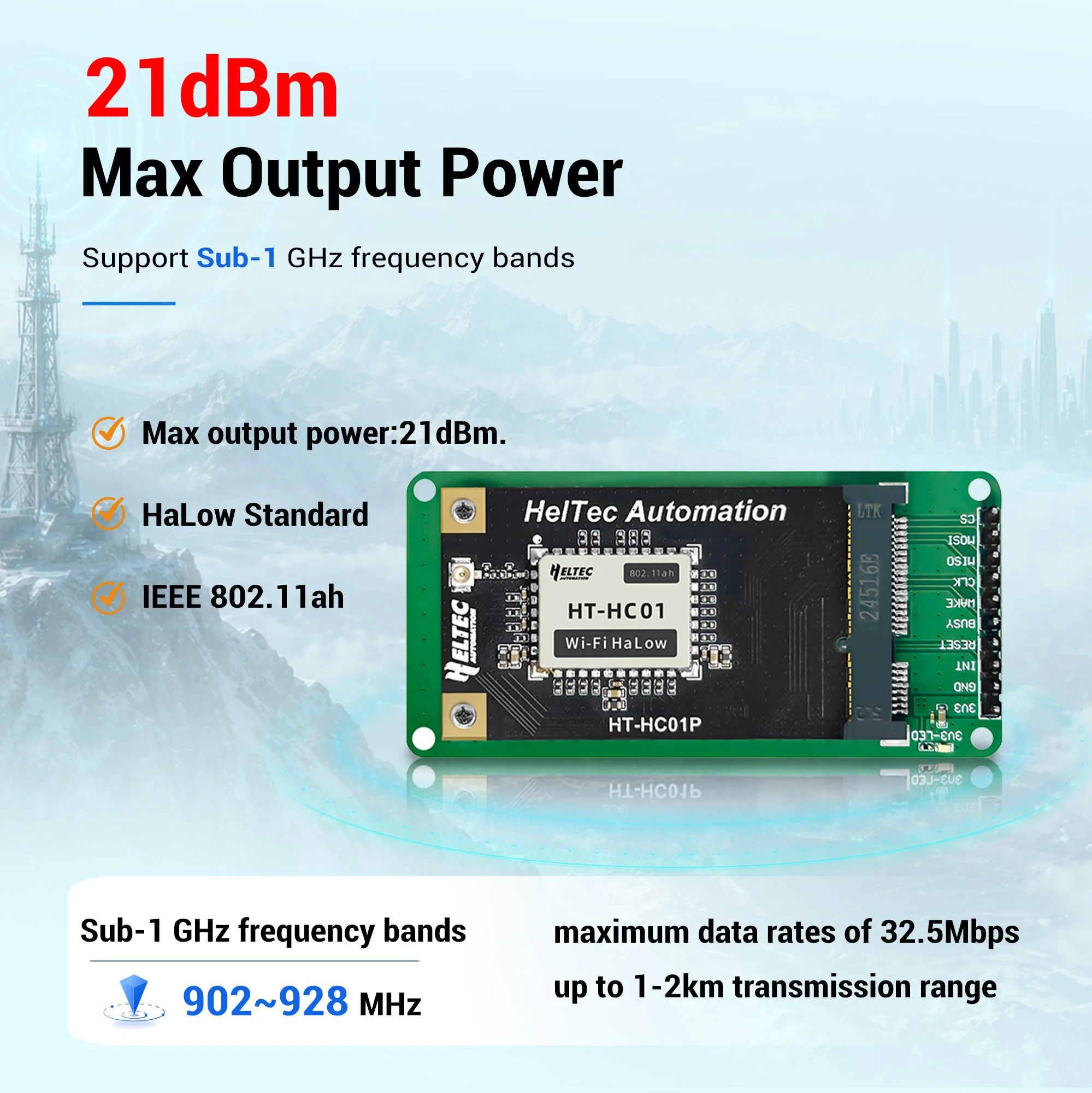 WiFi HaLow Module with Mini PCIe Interface MM6108IQ 902 – 928MHz 32.5Mbps 21dBm 1-2km Transmission Range Debug Board Optional