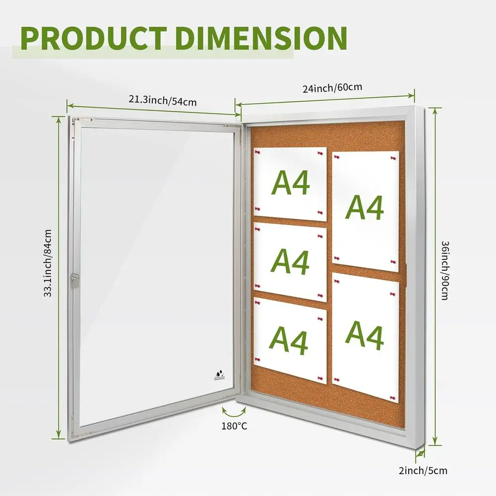 Quadro de Avisos à Prova de Intempéries com Fechadura, Display em Alumínio 36x24 polegadas, 5 Slots para Mensagens A4