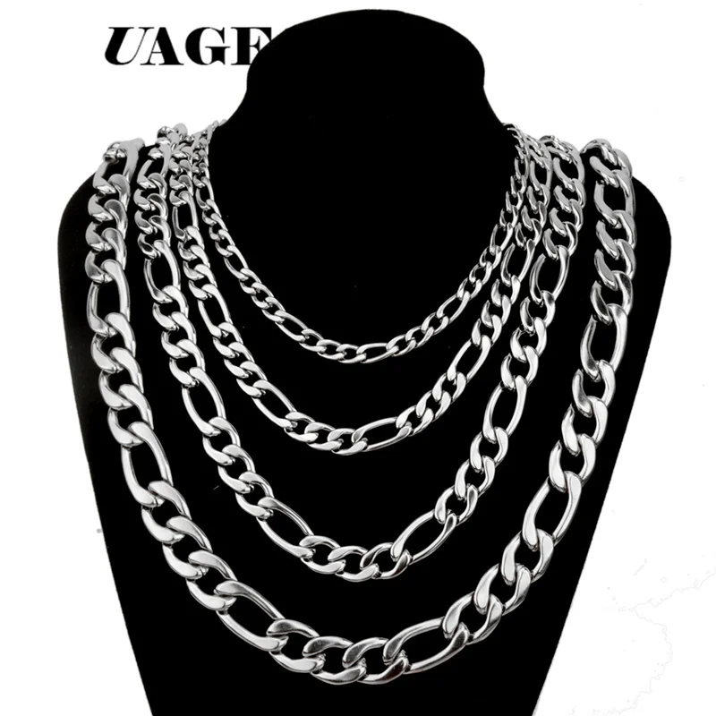 UAGE Figaro Mens Necklace Chain Stainless Steel Silver Color Wholesale 2018 Necklace for Men Jewelry Gift 3 5 7 9 11mm