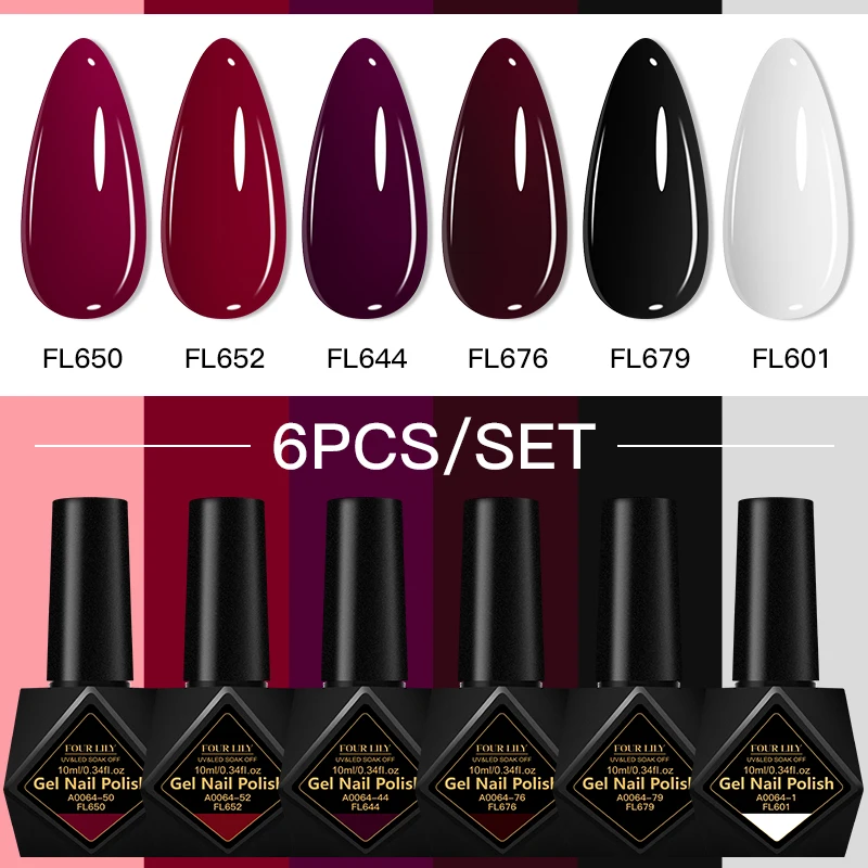FOUR LILY 10ml 6 pièces/ensemble Gel vernis à ongles brillant rose rouge Roes rouge néon couleur Nail Art UV Gel vernis Kit manucure pour ongles