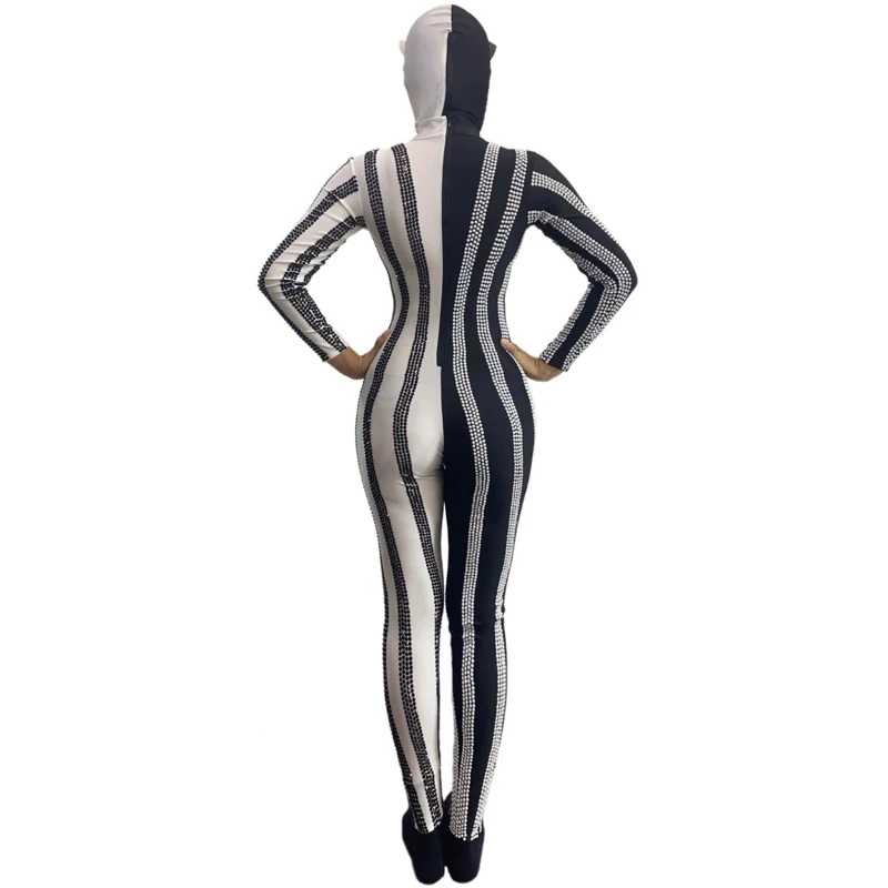 Halloween bar boate dj cosplay jazz dançarino traje strass estiramento macacão animal headwear feminino rave outfit xs10049