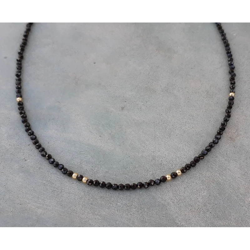 2MM Black Tourmaline Faceted Round Healing Gemstone Beaded Women Necklace 18