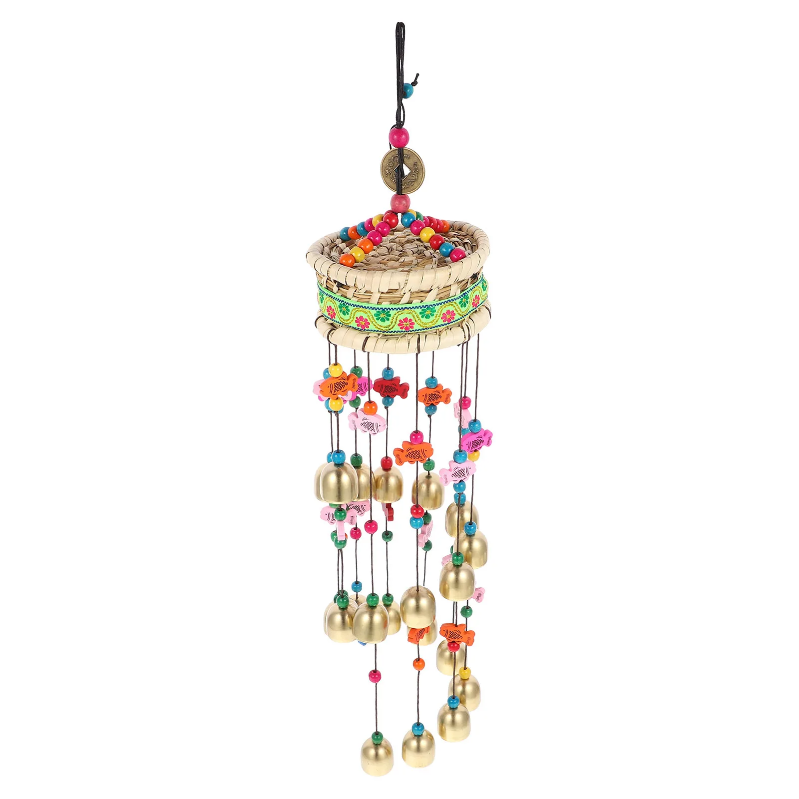 

1Pcs Ethnic Style Embroidered Grass Wind Chime Creative Hanging Ornament Copper Bell Garden Room Decor Lucky Wind Bell