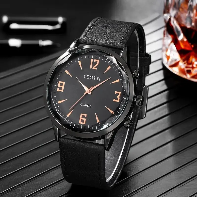 4pcs Set Fashion Mens Sports Watches Man Business Quartz Wristwatch Luxury Black Leather Bracelet Men Casual Clock Watch