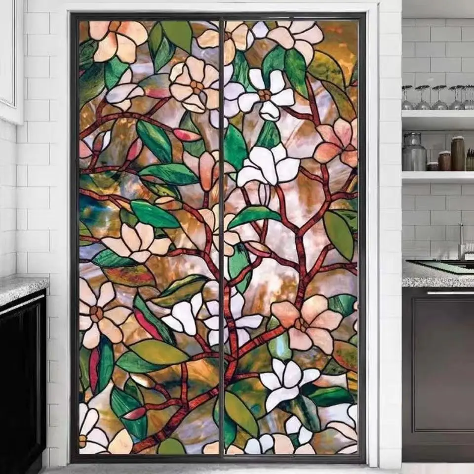 Flower Pattern Electrostatic Window Film Requires No Glue Suitable For Home Windows And Bathrooms Providing Privacy Protection. view 5