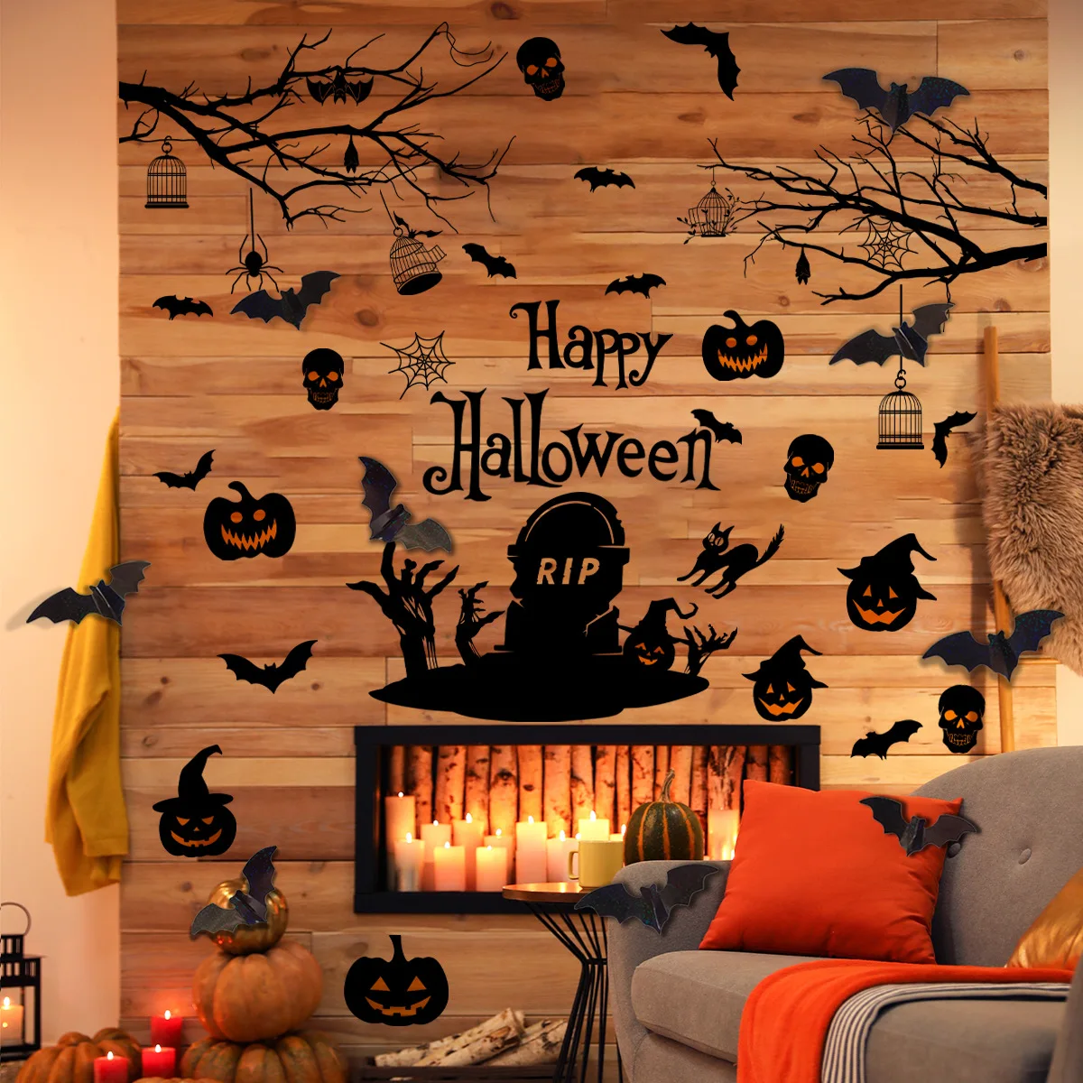 

Halloween Tree Branch Ghost Bat Wall Sticker Home Festival Decoration Self-adhesive Wall Sticker