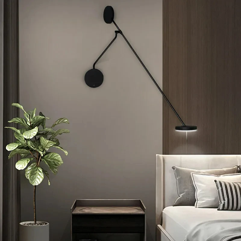 Designer Black Wall Lamp, Adjustable Swing Arm Sconce, Long Pole Flexible LED Reading Light for Bedroom Study Wall Mounted 3000K
