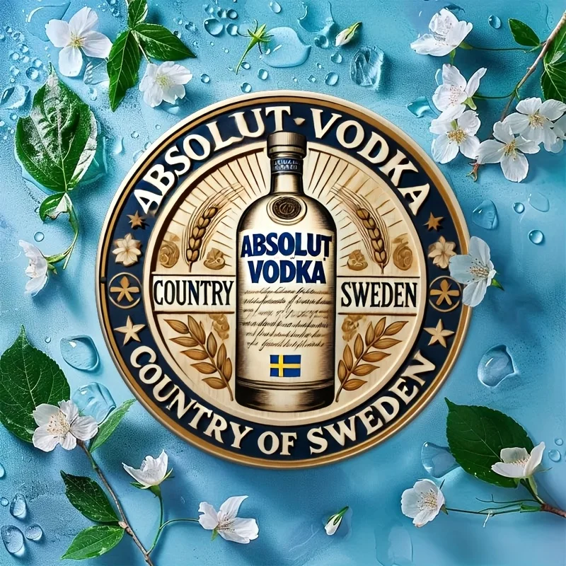 1 لافتة خشبية بسيطة - ديكور حائط دائري "Absolut Vodka Bar"، ديكور معلق للمنزل والخارج على طراز المزرعة