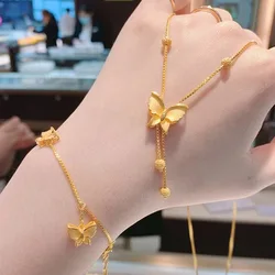 Women's Bracelet Necklace Earrings 9999 24K Real Gold Butterfly Bracelet Set Gold Fashion Butterfly Series Jewelry Set