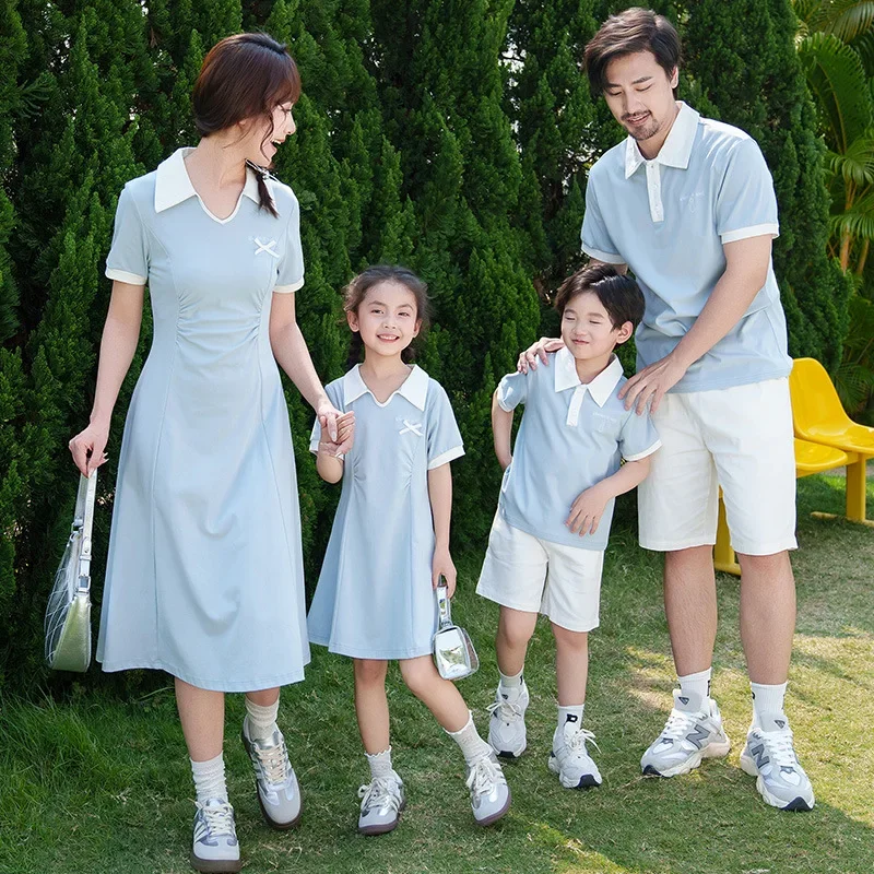 

Fashion Family Couple Matching Outfit Mom Daughter Dress Dad Son Polo Shirts Korean Parent-child Clothing Brother Sister Clothes