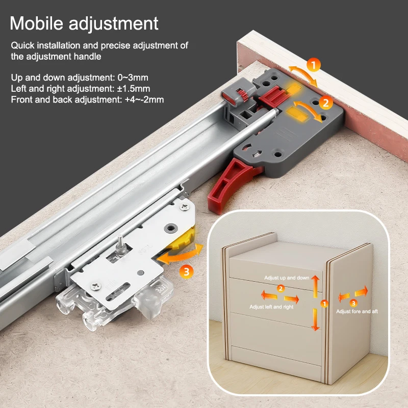Push to Open Heavy Duty Furniture Hardware Under Soft Close Slide Bedroom Cabinet Kitchen Accessories Bottom Mount Drawer Rail